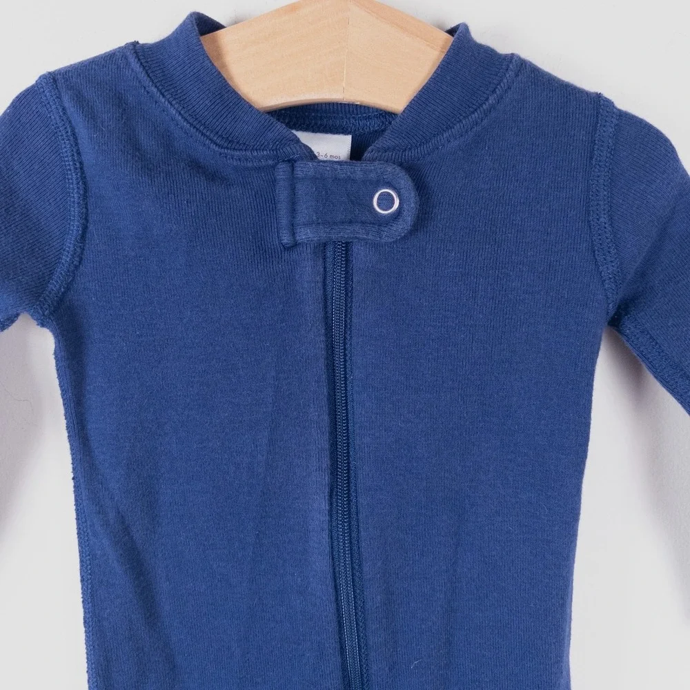 Hanna Andersson Sleeper Blue Organic Cotton Zip Pajamas Baby 3-6 Months